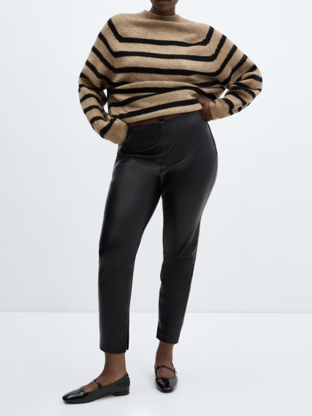 Mango Black Faux Leather High Rise Split Hem Leggings